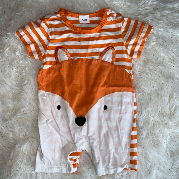 PatPat 100% Cotton Fox Stripe Print Short-sleeve Orange Baby Romper.Color:Orange - Picture 7 of 11